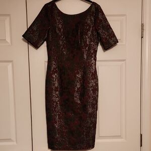 Elegant Gold and Red Floral Dress